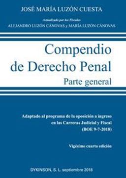 Imagen de Compendio de Derecho Penal. Parte General 24ª ed, 2018 "Adaptado al programa de la oposición a ingreso en las Carreras Judicial y Fiscal "