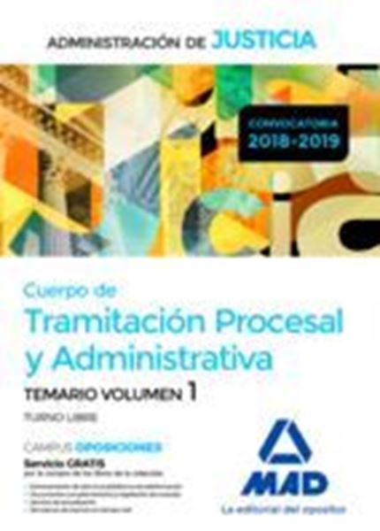 Imagen de Temario Volumen 1 Cuerpo de Tramitación Procesal y Administrativa 2018-2019 "Administración de Justicia"
