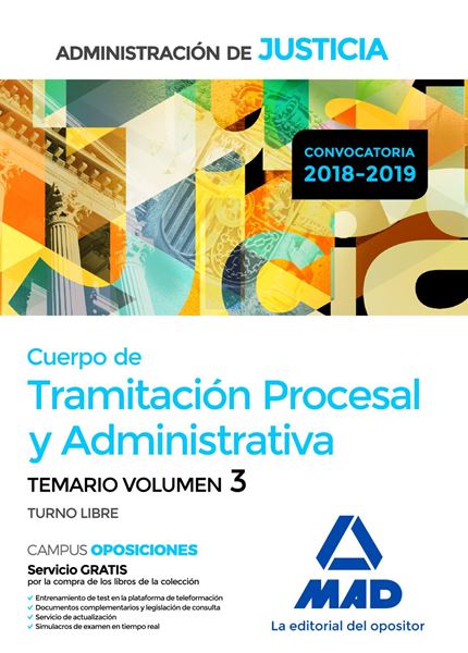 Imagen de Temario Volumen 3 Cuerpo de Tramitación Procesal y Administrativa Administración de Justicia 2018-2019