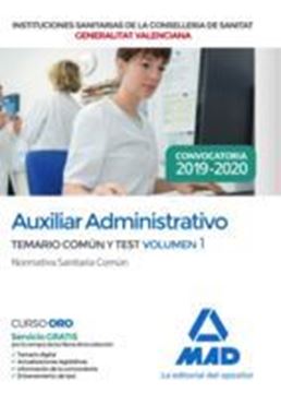 Imagen de Auxiliar Administrativo de Instituciones Sanitarias de la Conselleria de Sanitat, 2019-2020 "Temario Parte Común y Test Volumen 1"