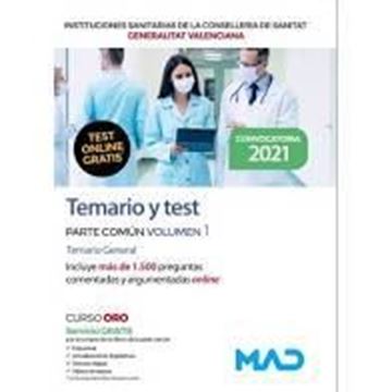 Imagen de Temario y Test Parte Común Vol.1 Auxiliar Administrativo Sanitat de la Generalitat Valenciana, 2021 "Instituciones sanitarias de la Consellería de Sanitat"